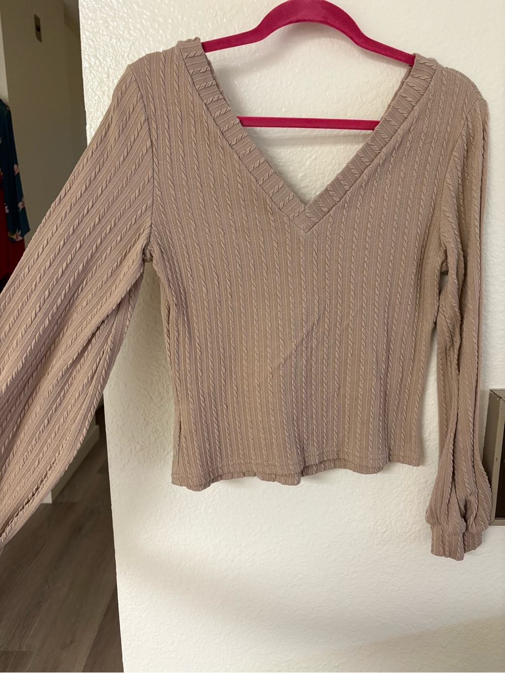 V-Neck Long Sleeve Ribbed Sweater - Picture 3 of 3